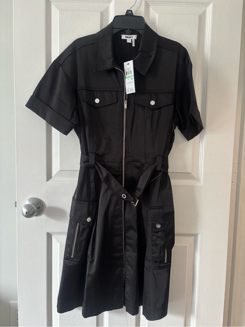 NWT DKNY Belted Satin Multipocket Dress